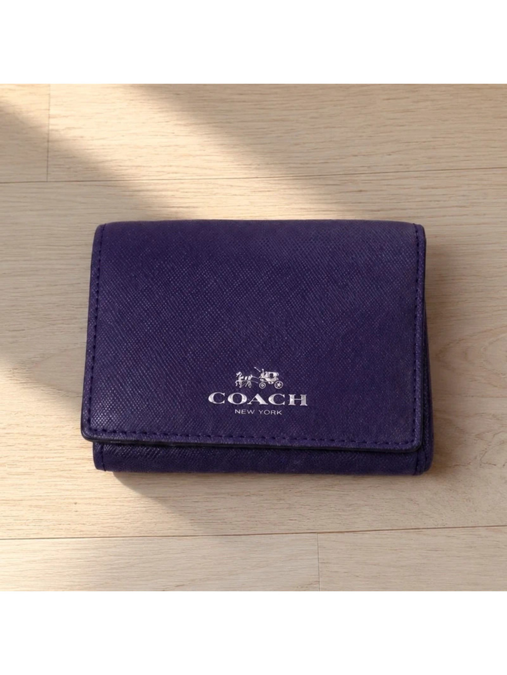 Coach Purple Leather Small Wallet Card Holder Coin Purse ID Case Compact